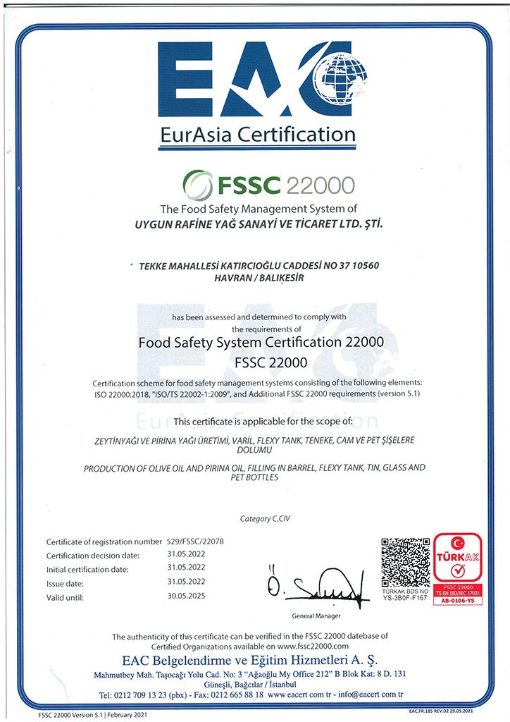 uygun rafineri FSSC 22000 2022